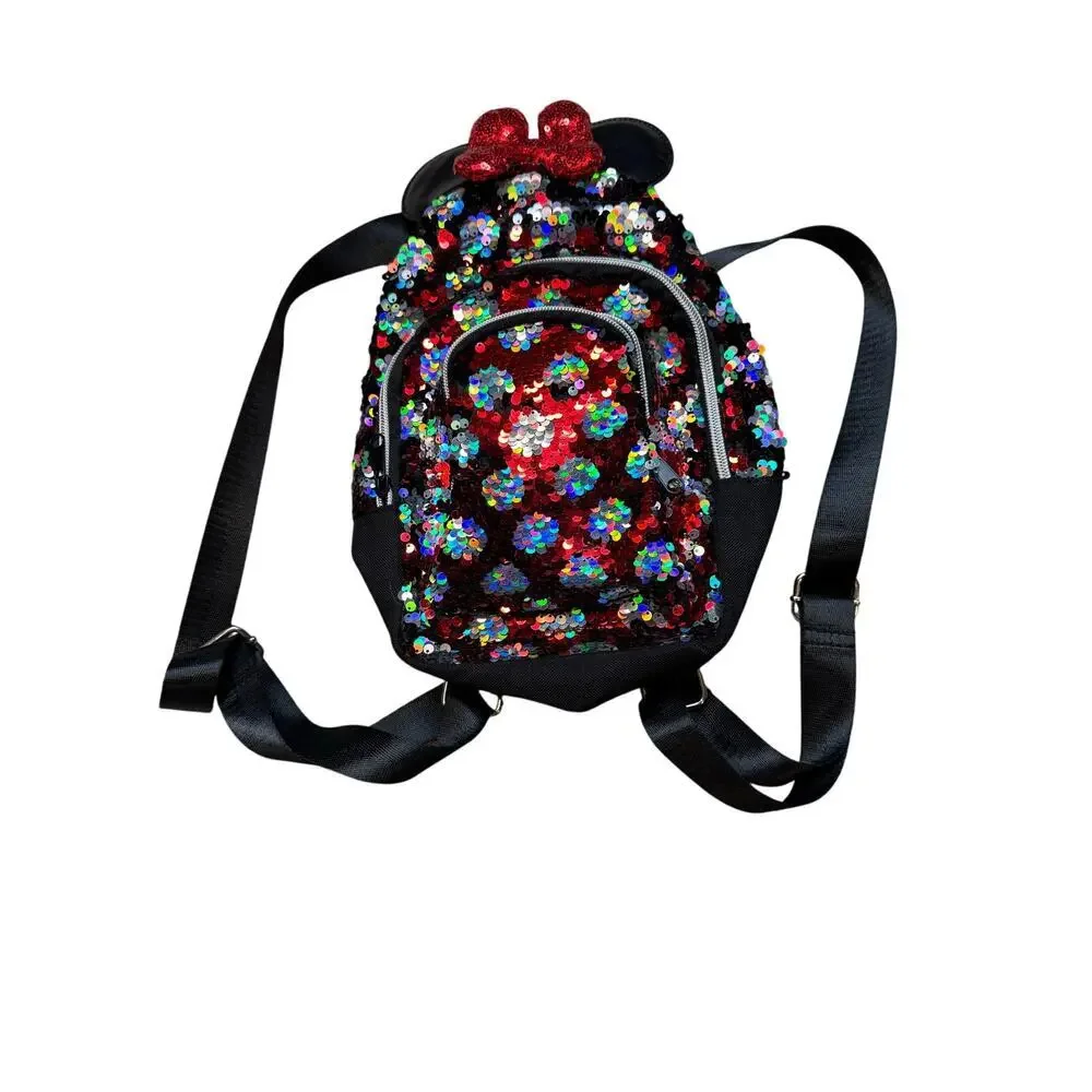 Disney Minnie Mouse Sequin Backpack Sparkle‎ Red Bow Ears Kids Mini Bag